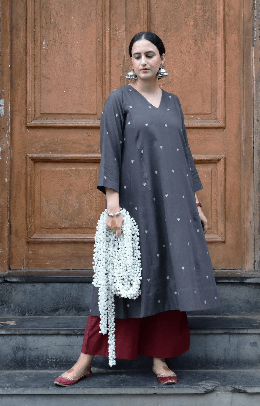 Charcoal Jamdani Phiran - CiceroniKurta, Everyday WearHouse of Moxa