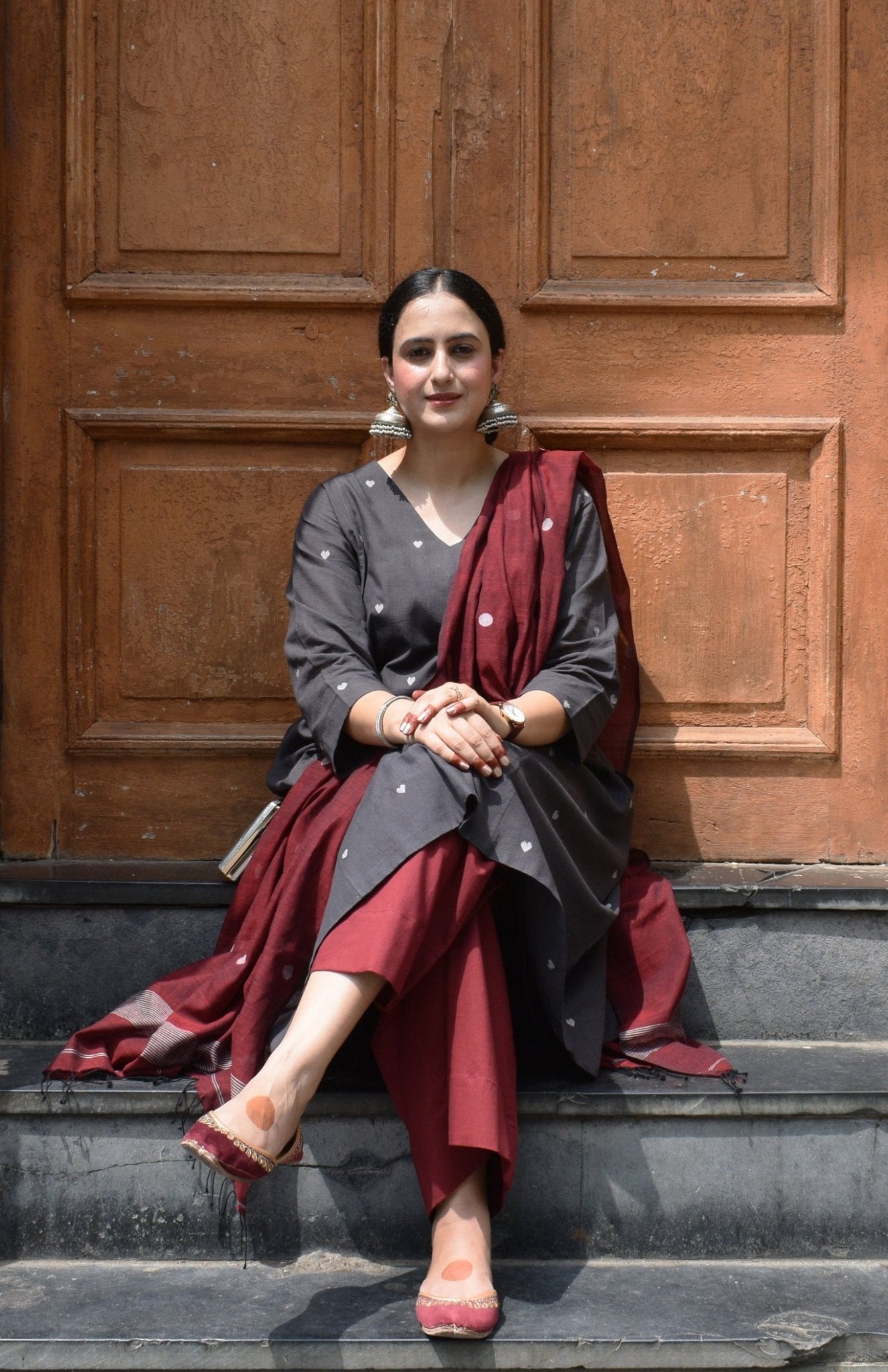 Charcoal Jamdani Phiran - CiceroniKurta, Everyday WearHouse of Moxa