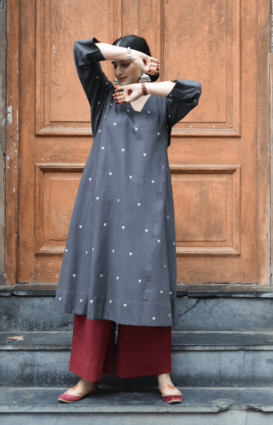 Charcoal Jamdani Phiran - CiceroniKurta, Everyday WearHouse of Moxa