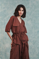 Chocolate Linen Drawstring Shirt - CiceroniWomen ShirtsSaphed