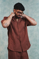 Chocolate Linen Men's Pleated Camp Collar Shirt - CiceroniMen ShirtsSaphed