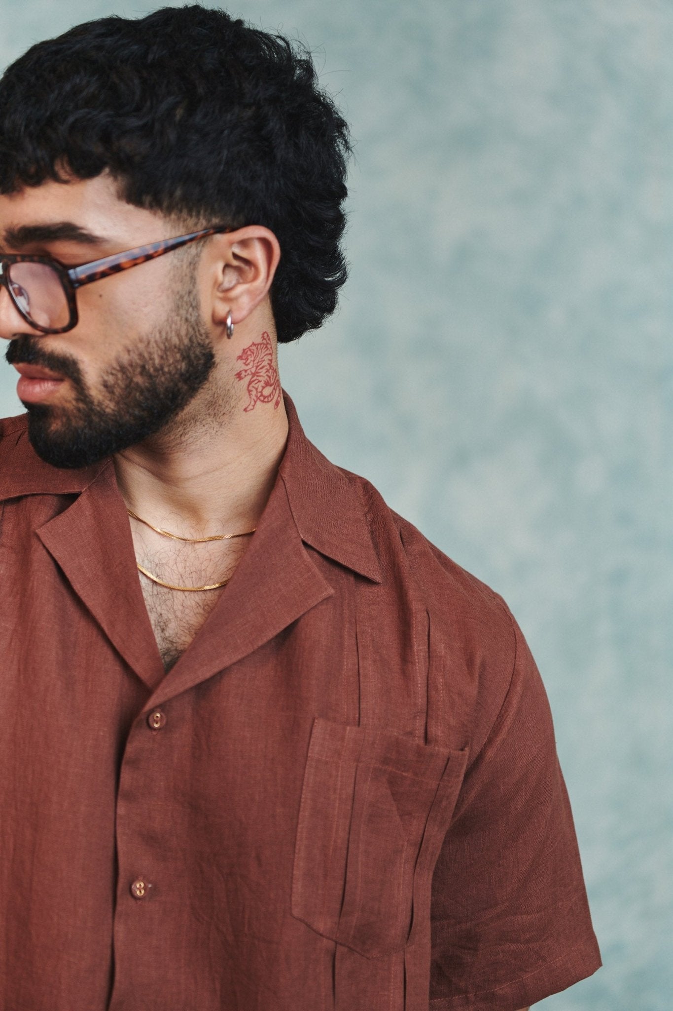 Chocolate Linen Men's Pleated Camp Collar Shirt - CiceroniMen ShirtsSaphed