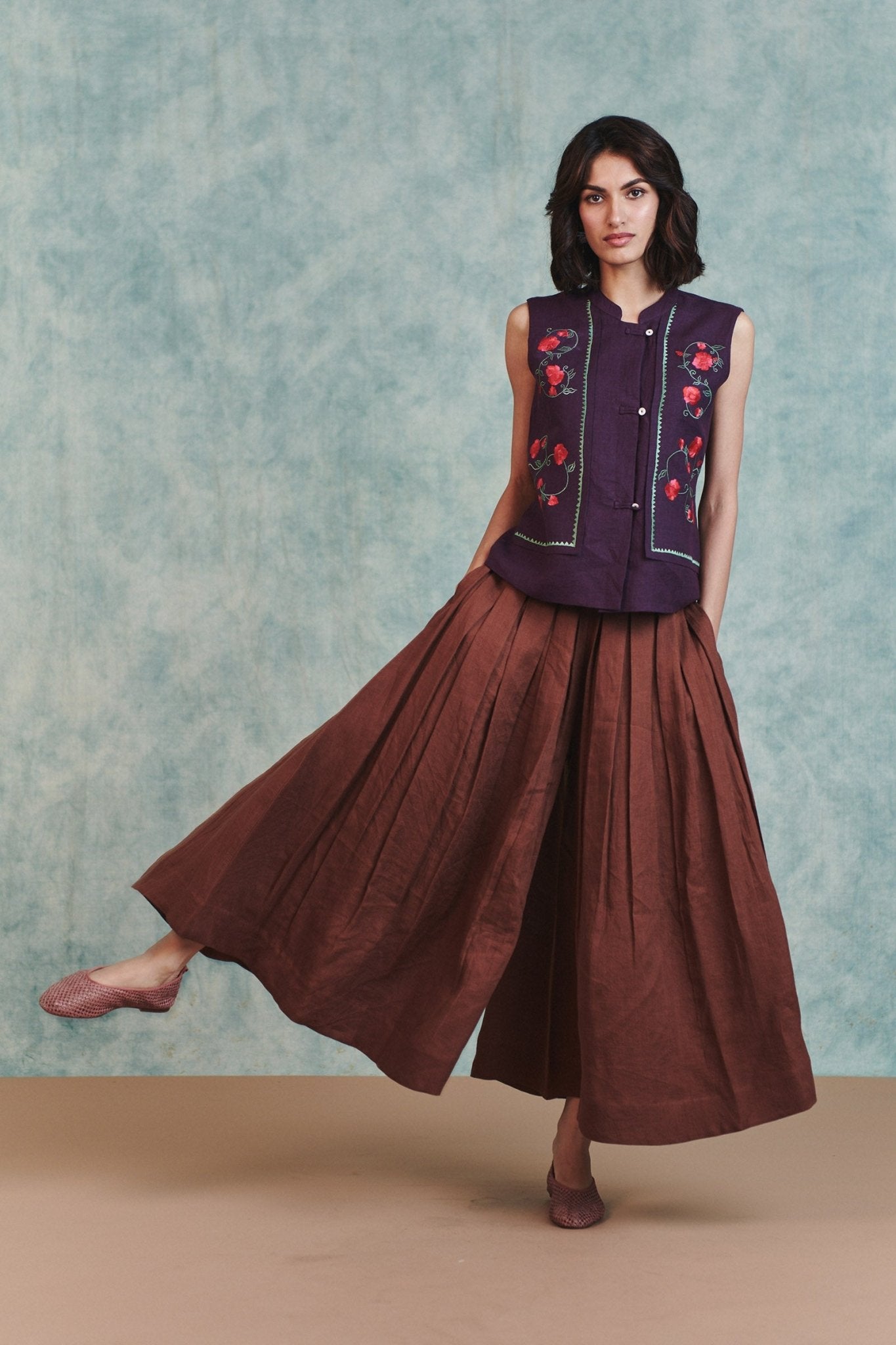 Chocolate Linen Multi - Pleated Pants - CiceroniWomen PantsSaphed