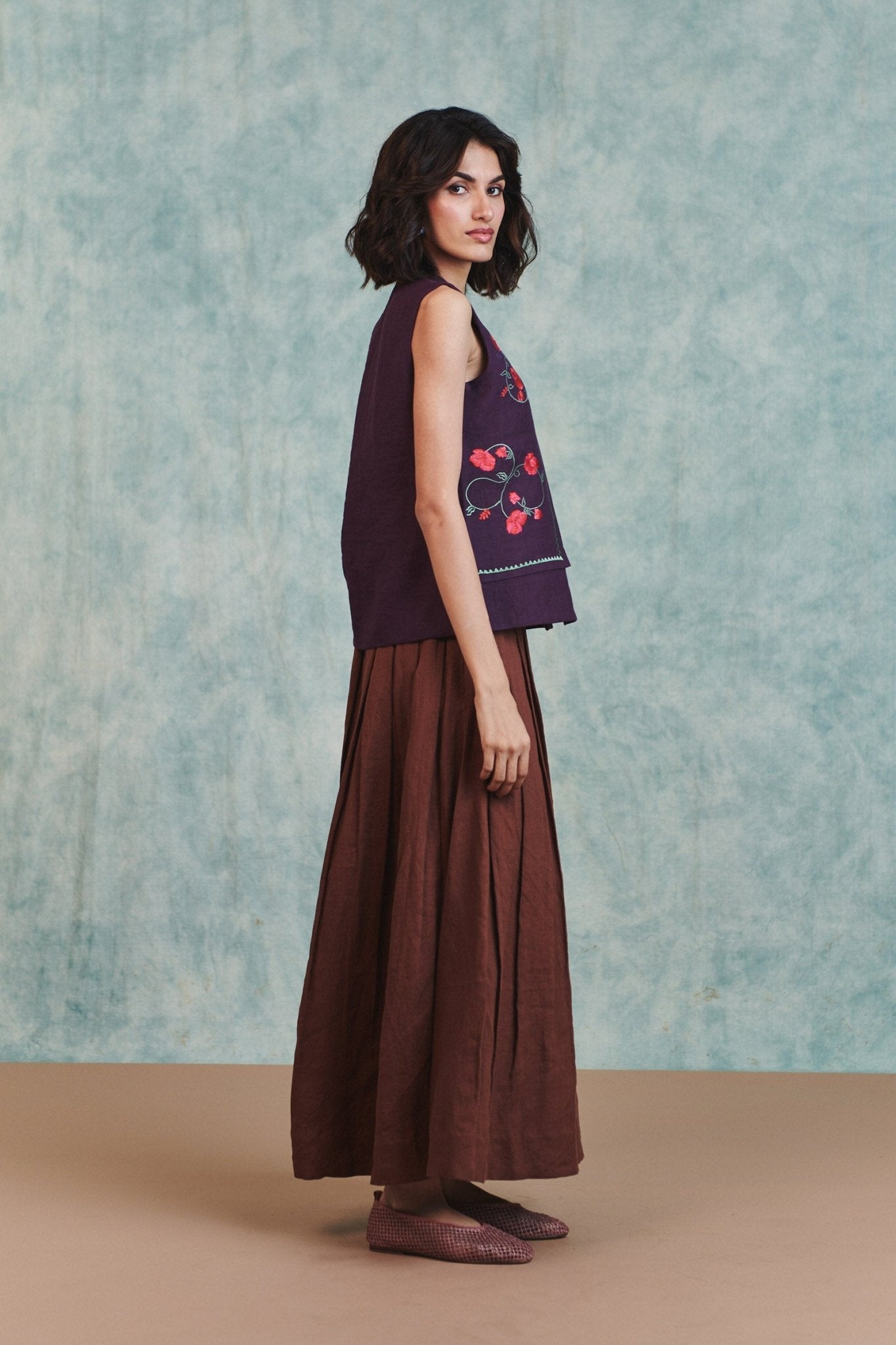 Chocolate Linen Multi - Pleated Pants - CiceroniWomen PantsSaphed