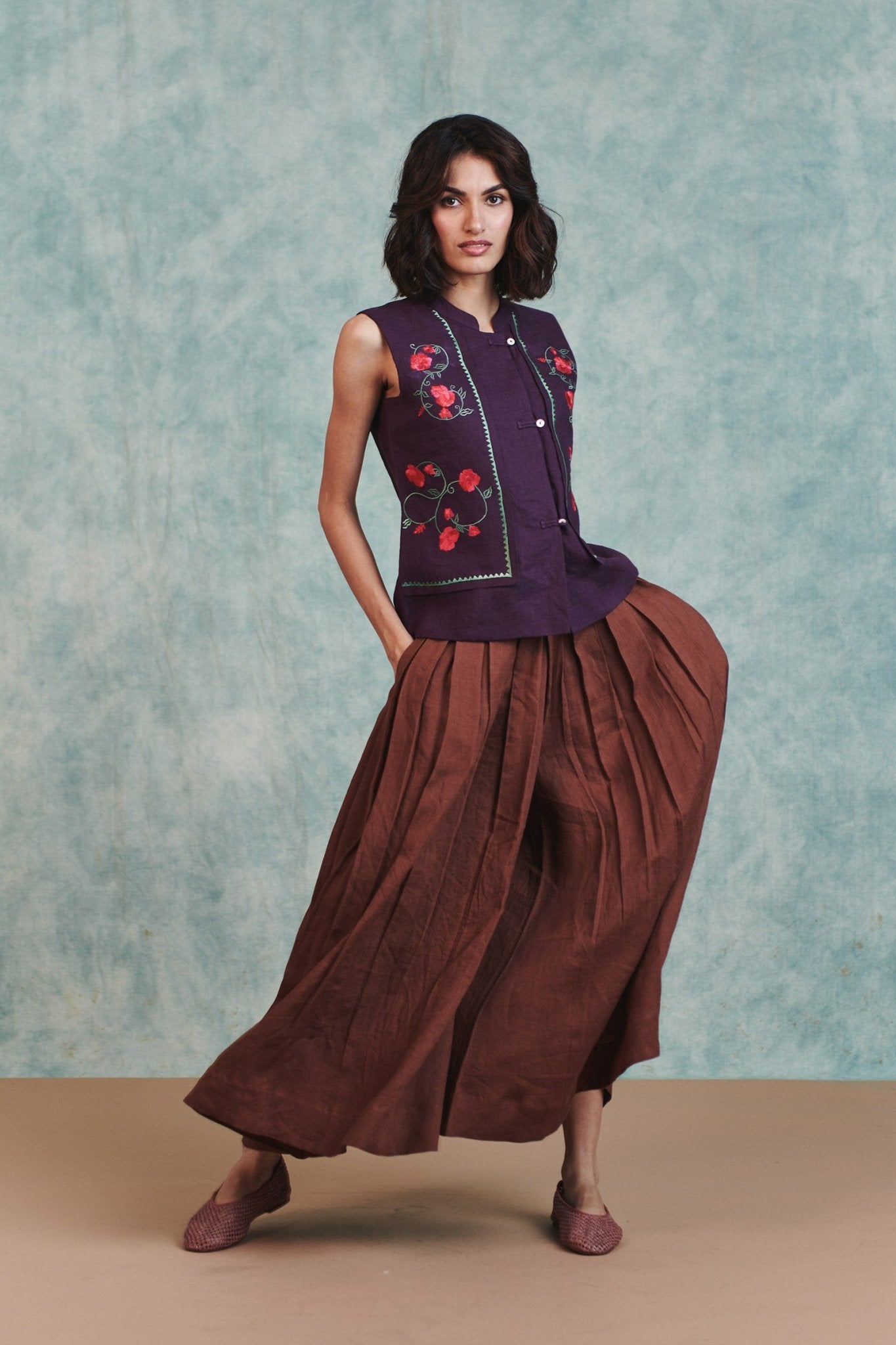 Chocolate Linen Multi - Pleated Pants - CiceroniWomen PantsSaphed