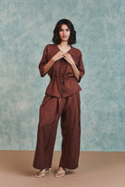 Chocolate Linen Pleated Tuck Pants - CiceroniWomen PantsSaphed