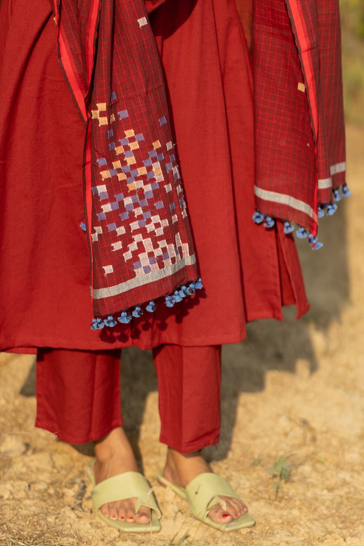 Claret Kurta Set with Dupatta - CiceroniKurta Set, Everyday WearMaidaan