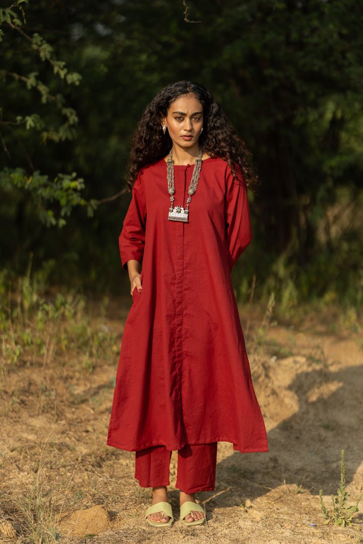 Claret Kurta Set with Dupatta - CiceroniKurta Set, Everyday WearMaidaan