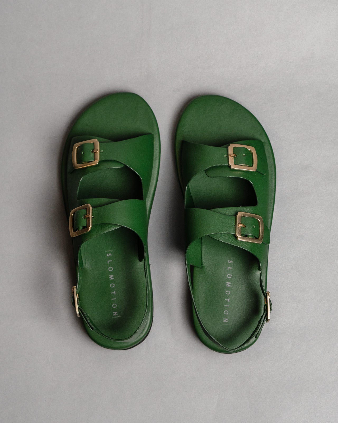 Classic Two Strap Leather Women's Sandals - Green - CiceroniSandalsSlomotion