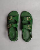 Classic Two Strap Leather Women's Sandals - Green - CiceroniSandalsSlomotion