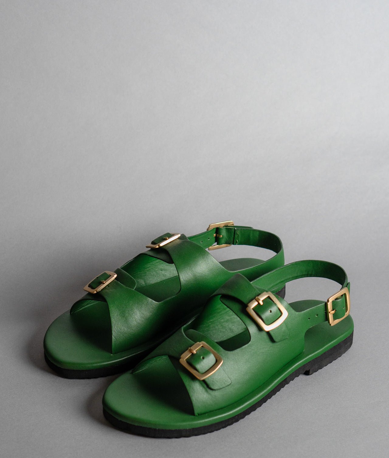 Classic Two Strap Leather Women's Sandals - Green - CiceroniSandalsSlomotion