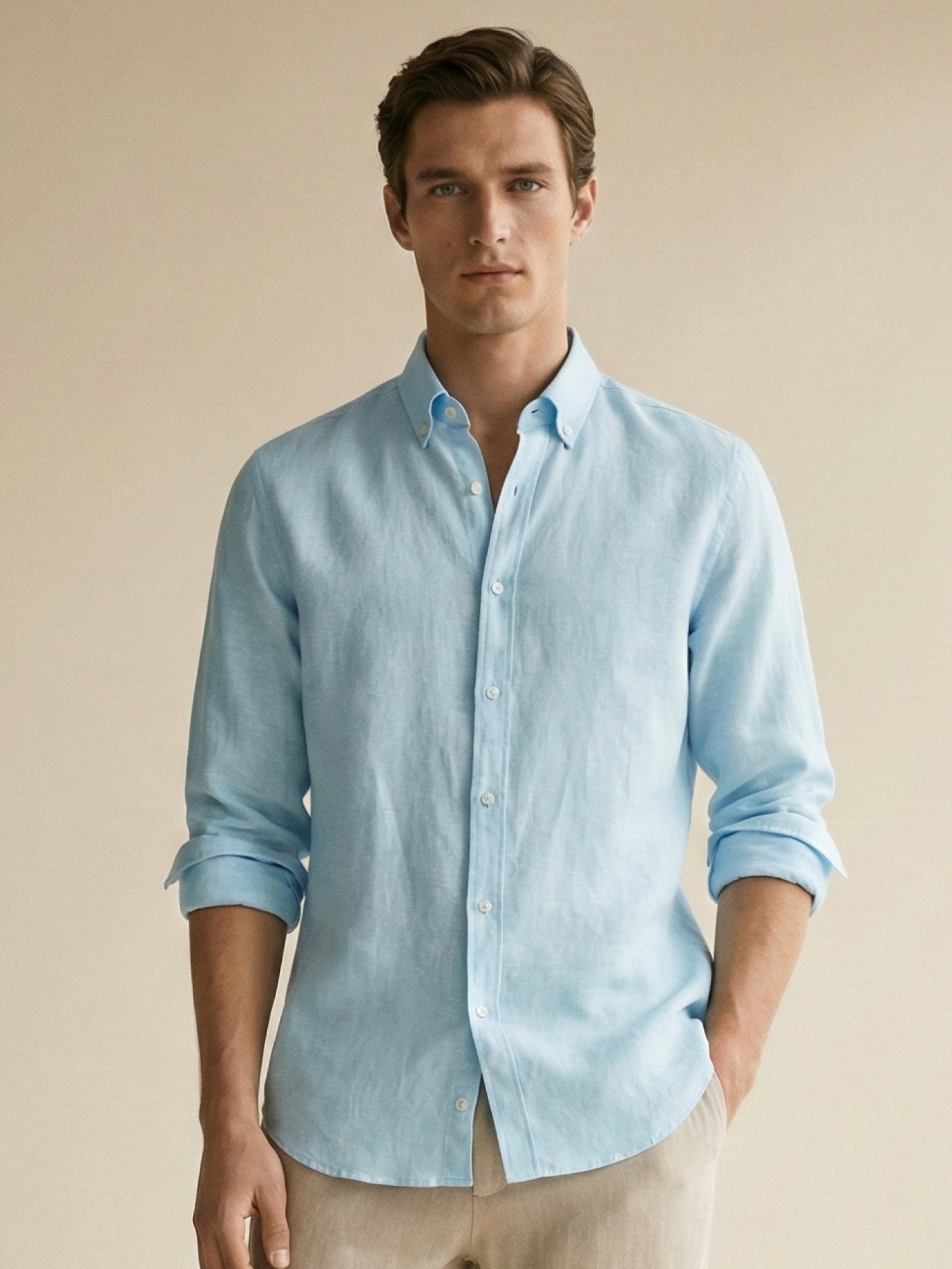 Cloud Blue 100% Pure Linen Button Down Shirt - CiceroniMen Shirtsbhrāta