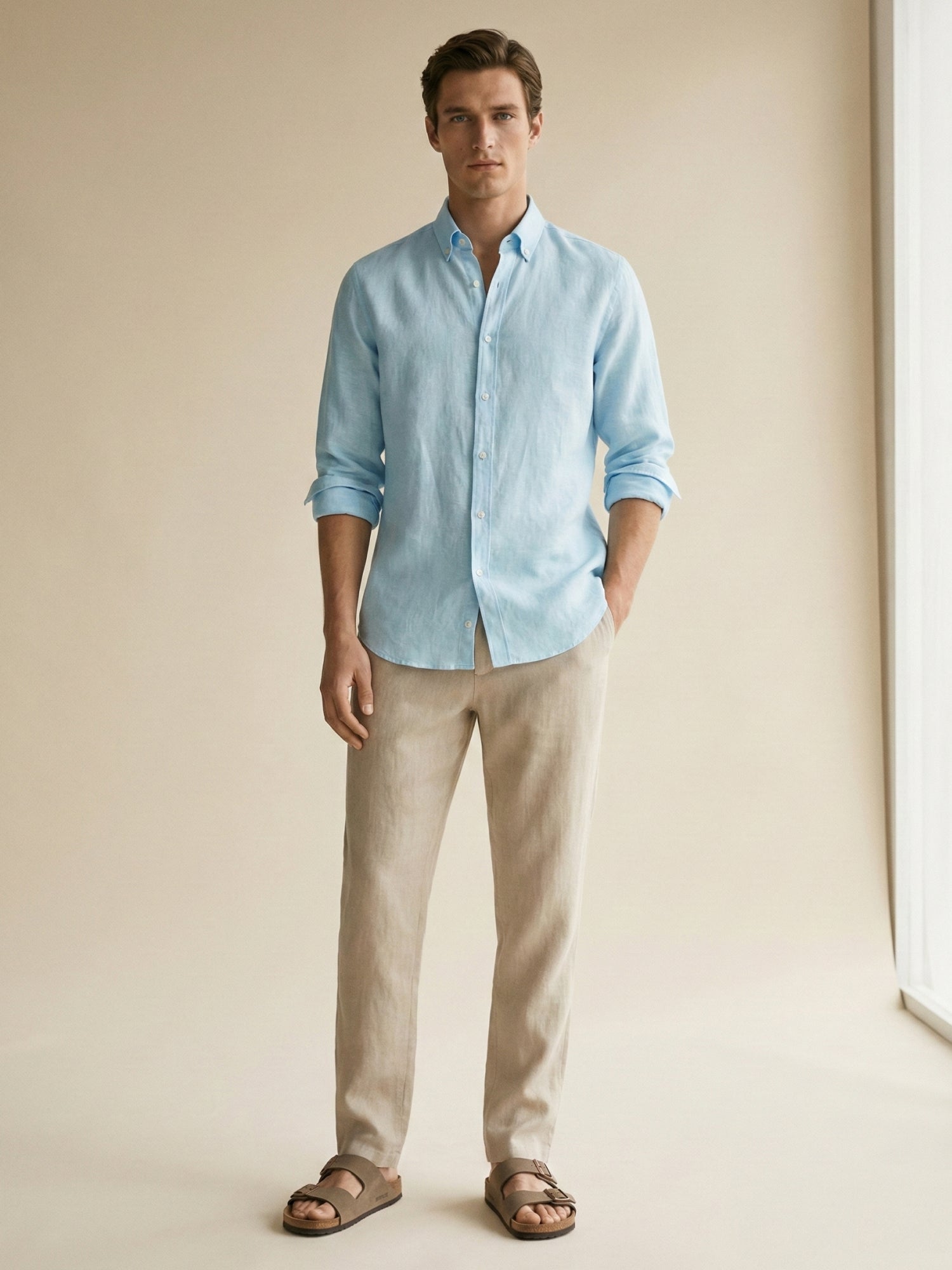 Cloud Blue 100% Pure Linen Button Down Shirt - CiceroniMen Shirtsbhrāta