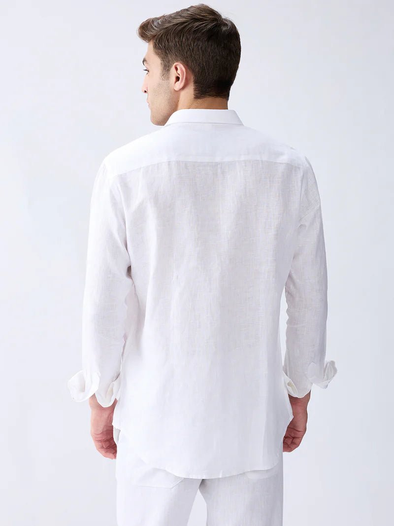 Cloudline White 100% Pure Linen Shirt (With Contrast Detailing) - CiceroniMen Shirtsbhrāta