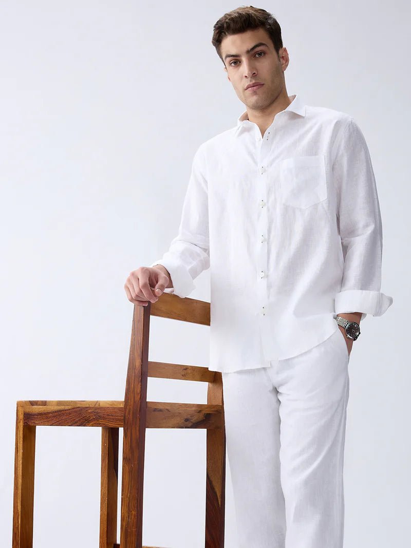 Cloudline White 100% Pure Linen Shirt (With Contrast Detailing) - CiceroniMen Shirtsbhrāta