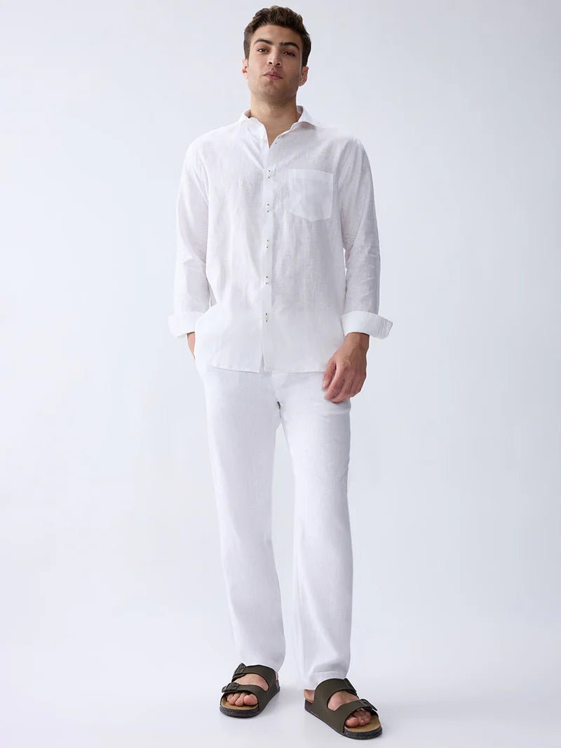 Cloudline White 100% Pure Linen Shirt (With Contrast Detailing) - CiceroniMen Shirtsbhrāta