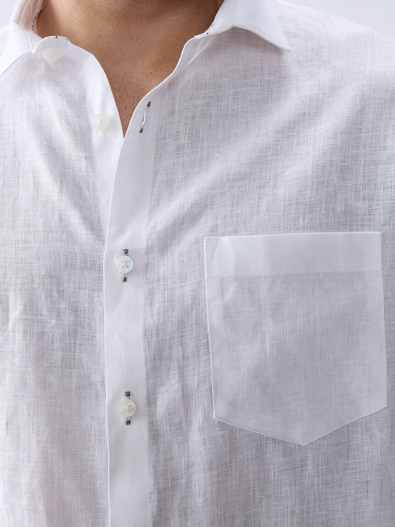 Cloudline White 100% Pure Linen Shirt (With Contrast Detailing) - CiceroniMen Shirtsbhrāta