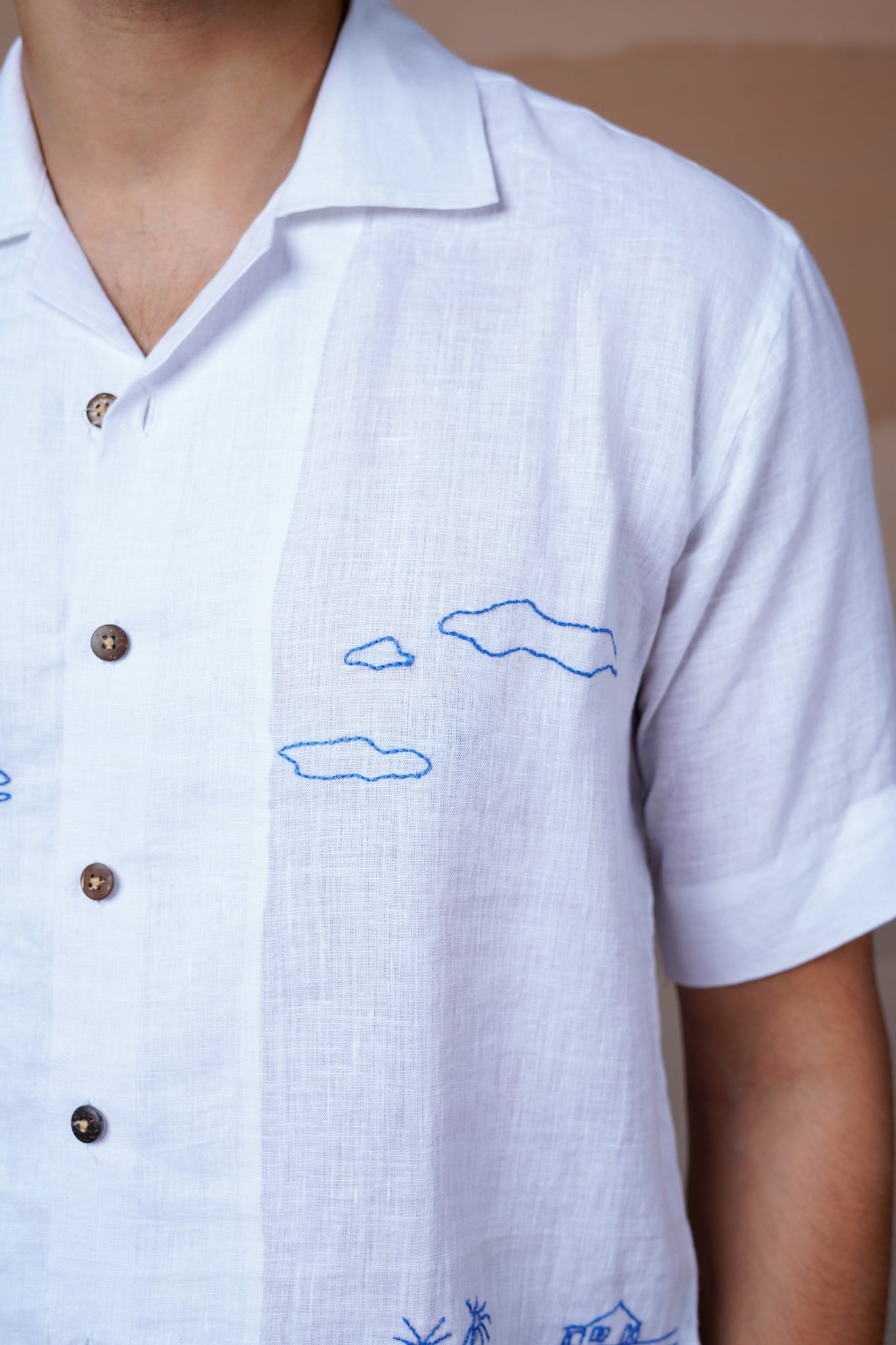 Coastal Charm - Hand Embroidered Unisex Linen Shirt - CiceroniShirtsCultura Studio