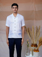 Coastal Charm - Hand Embroidered Unisex Linen Shirt - CiceroniShirtsCultura Studio