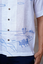 Coastal Charm - Hand Embroidered Unisex Linen Shirt - CiceroniShirtsCultura Studio