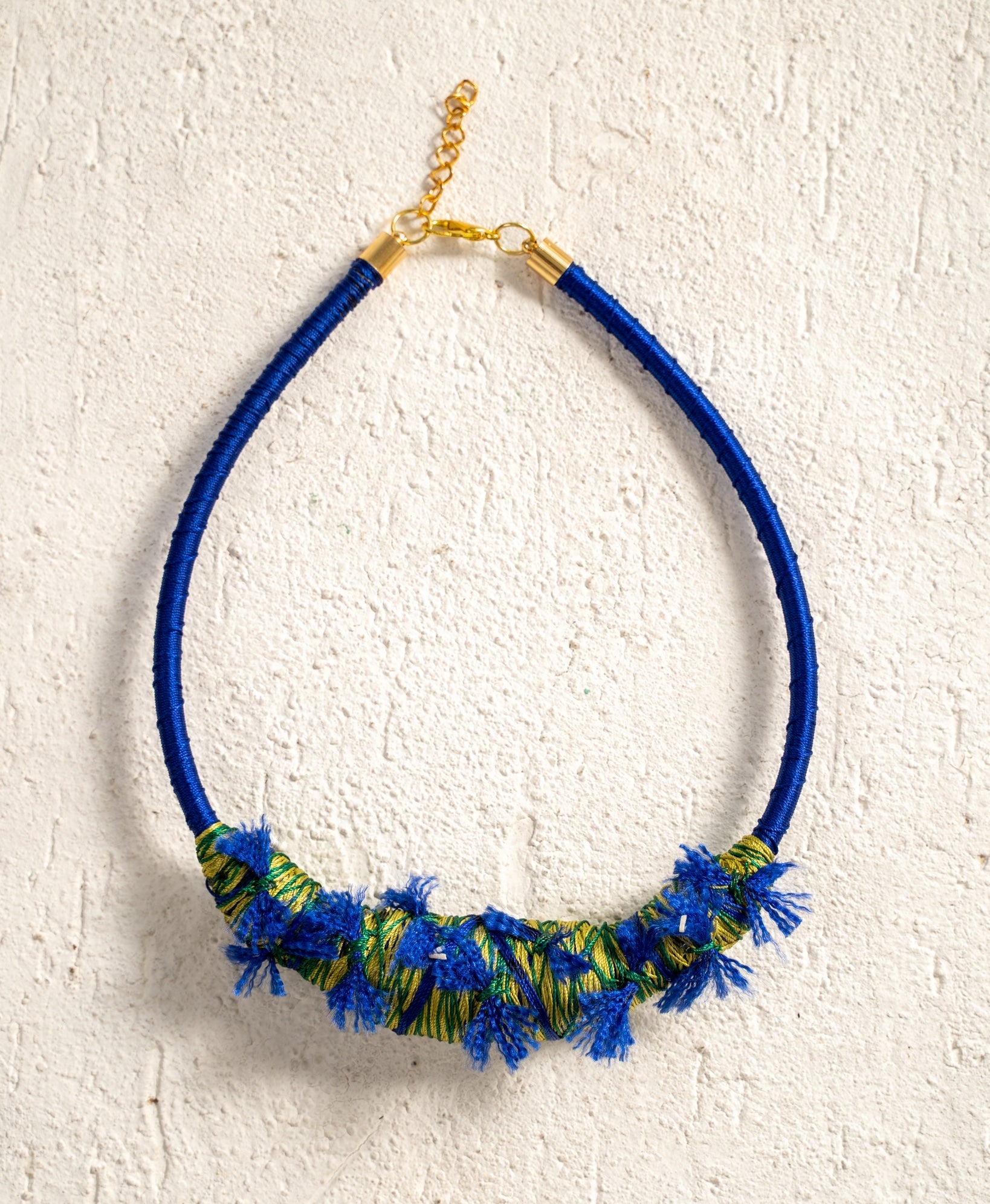 Cobalt Cord Necklace with Fringe Yarn Bib - CiceroniNeckpieceBoundless by Shilpi