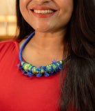 Cobalt Cord Necklace with Fringe Yarn Bib - CiceroniNeckpieceBoundless by Shilpi