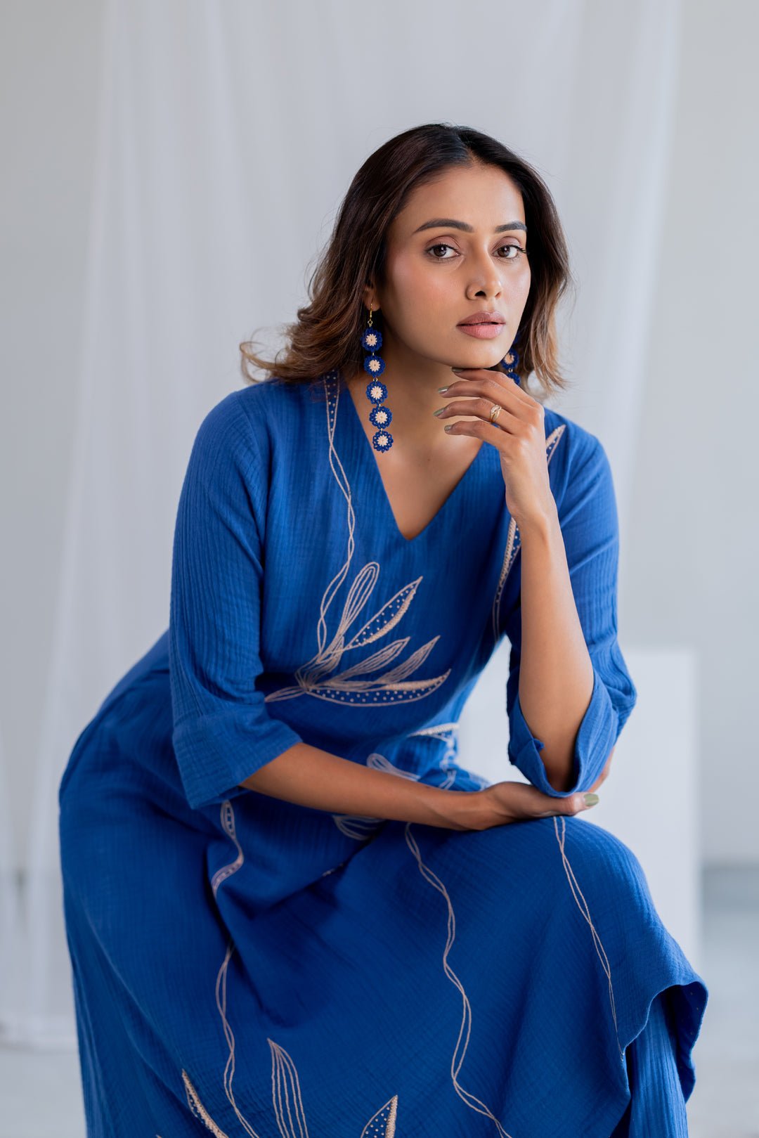 Cobalt Ecru Foliage Kurta - CiceroniKurta, Everyday WearSilai Studio