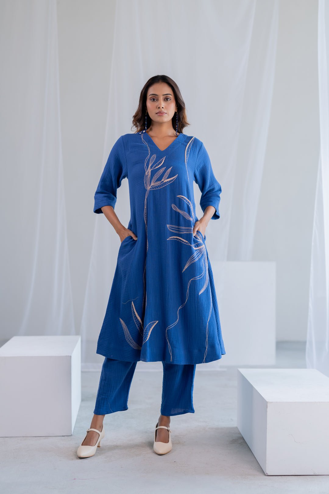 Cobalt Ecru Foliage Kurta - CiceroniKurta, Everyday WearSilai Studio