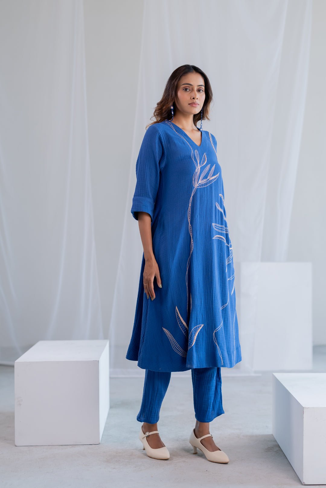 Cobalt Ecru Foliage Kurta - CiceroniKurta, Everyday WearSilai Studio