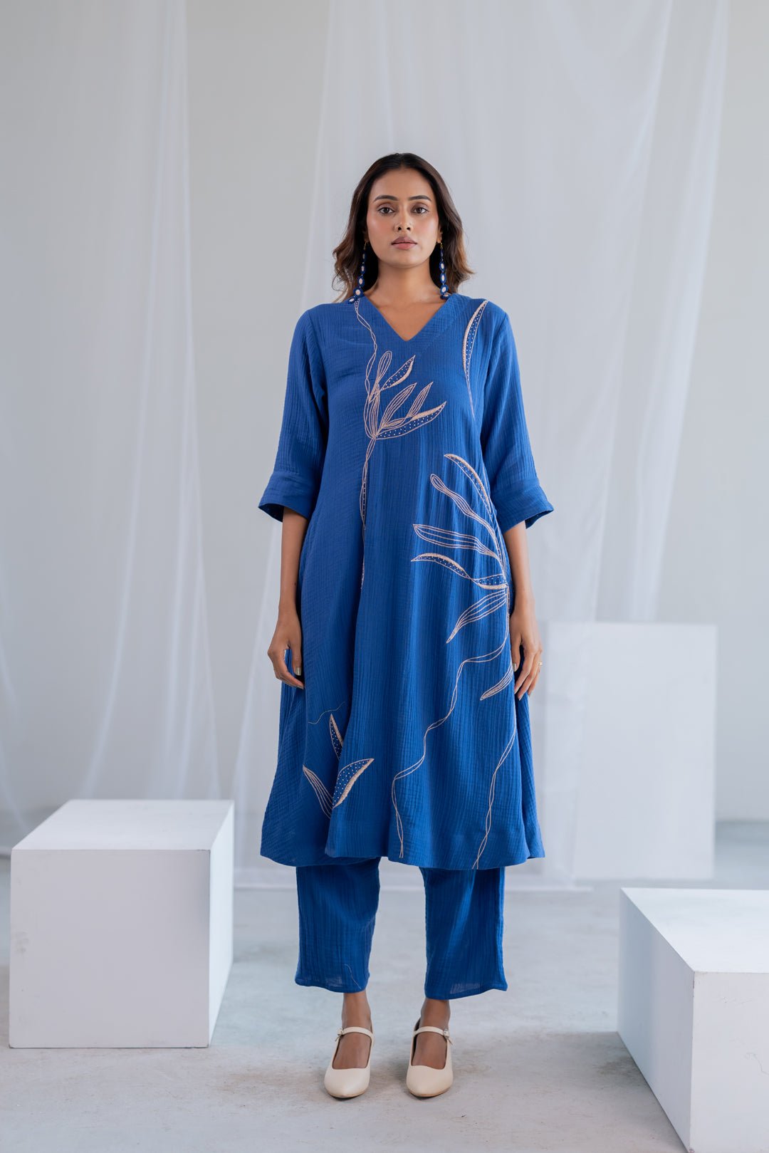 Cobalt Ecru Foliage Kurta - CiceroniKurta, Everyday WearSilai Studio