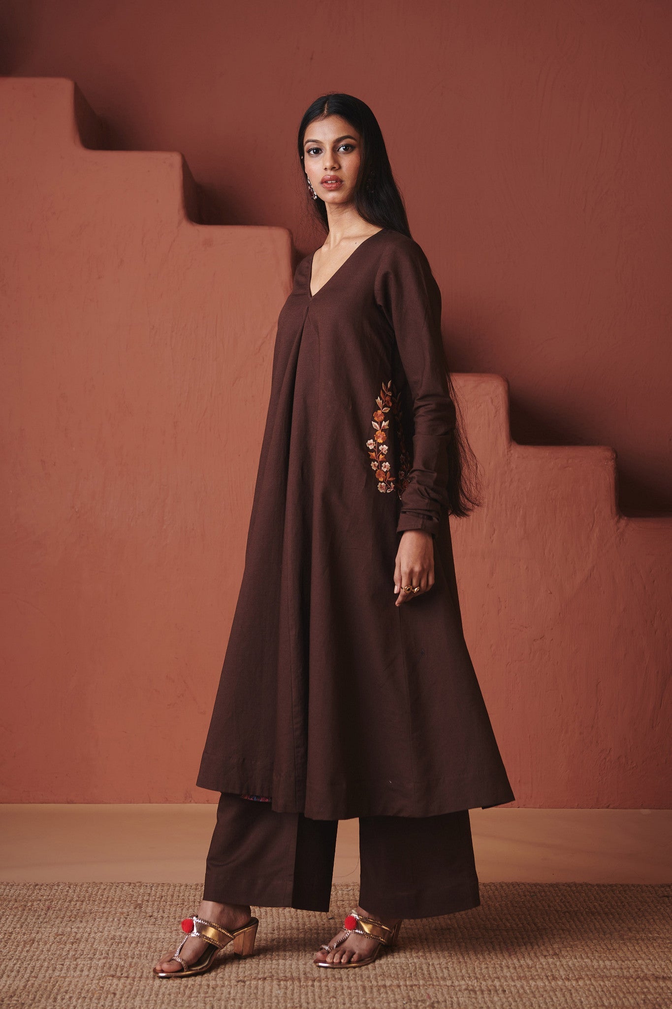 Coffee Co - Linen Embroidered Pocket Kurta Set - CiceroniKurta Set, Everyday WearSaphed