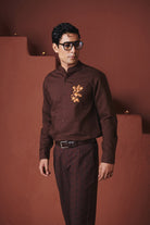 Coffee Co - Linen Men's Band Collar Shirt – Slim Fit - CiceroniMen ShirtsSaphed