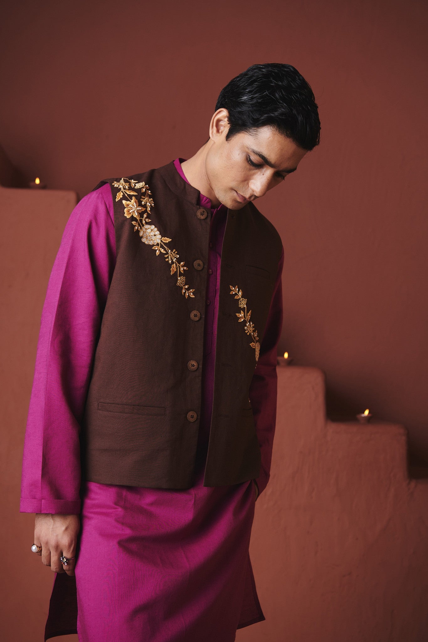 Coffee Co - Linen Men's Nehru Jacket - CiceroniMen ShirtsSaphed