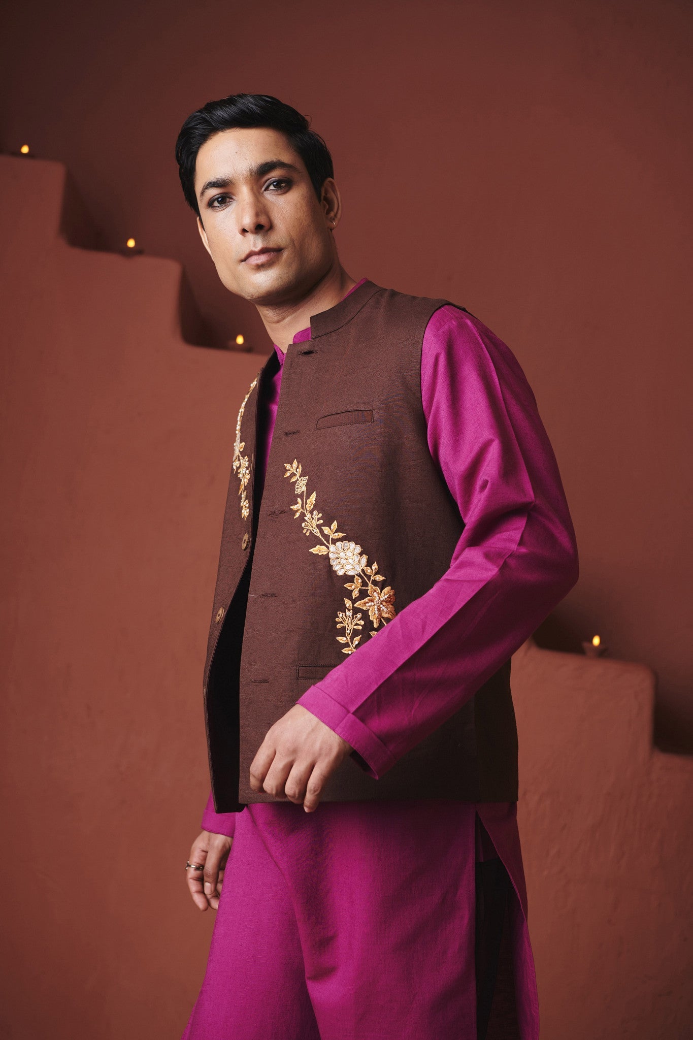 Coffee Co - Linen Men's Nehru Jacket - CiceroniMen ShirtsSaphed