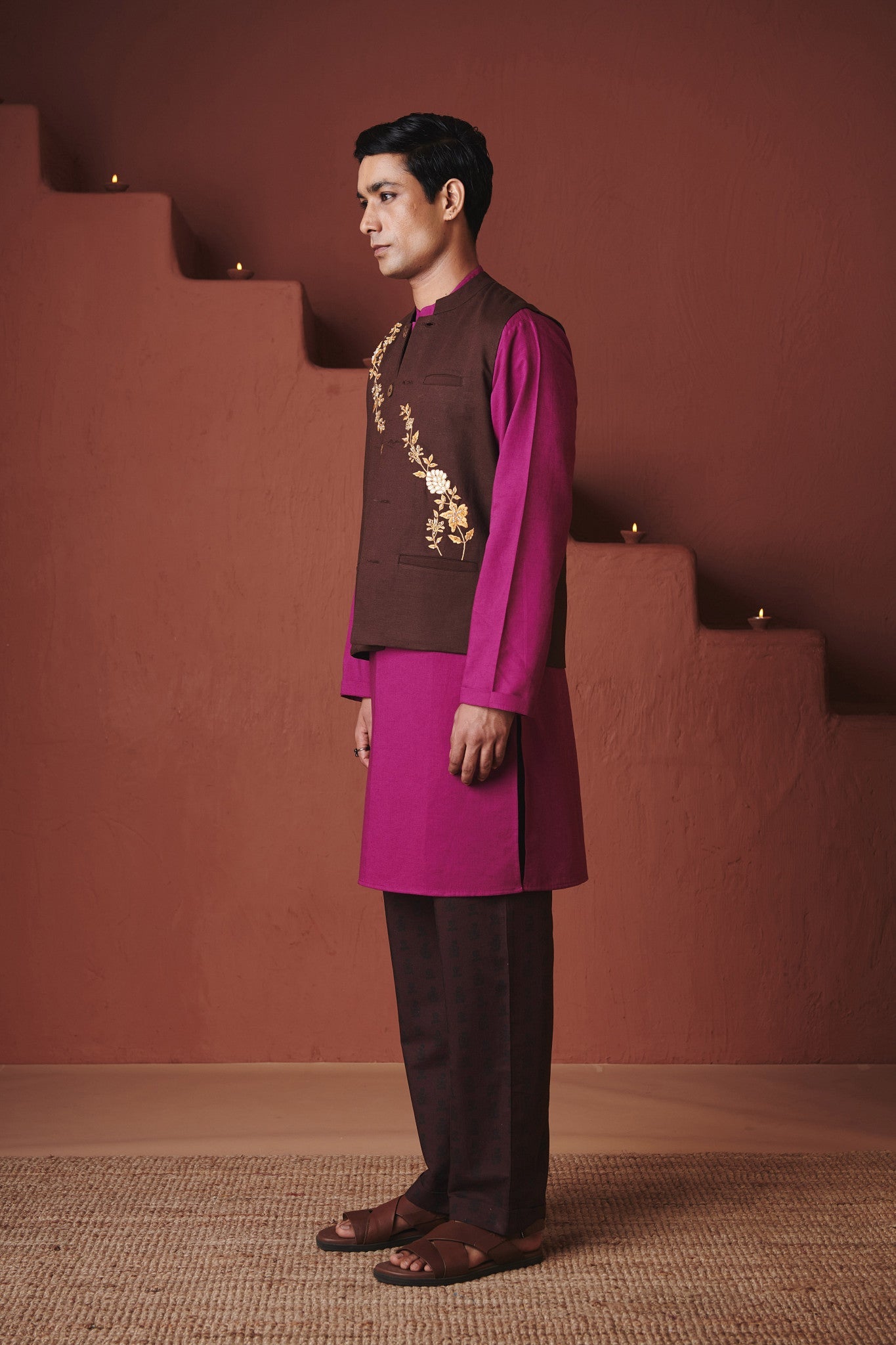 Coffee Co - Linen Men's Nehru Jacket - CiceroniMen ShirtsSaphed