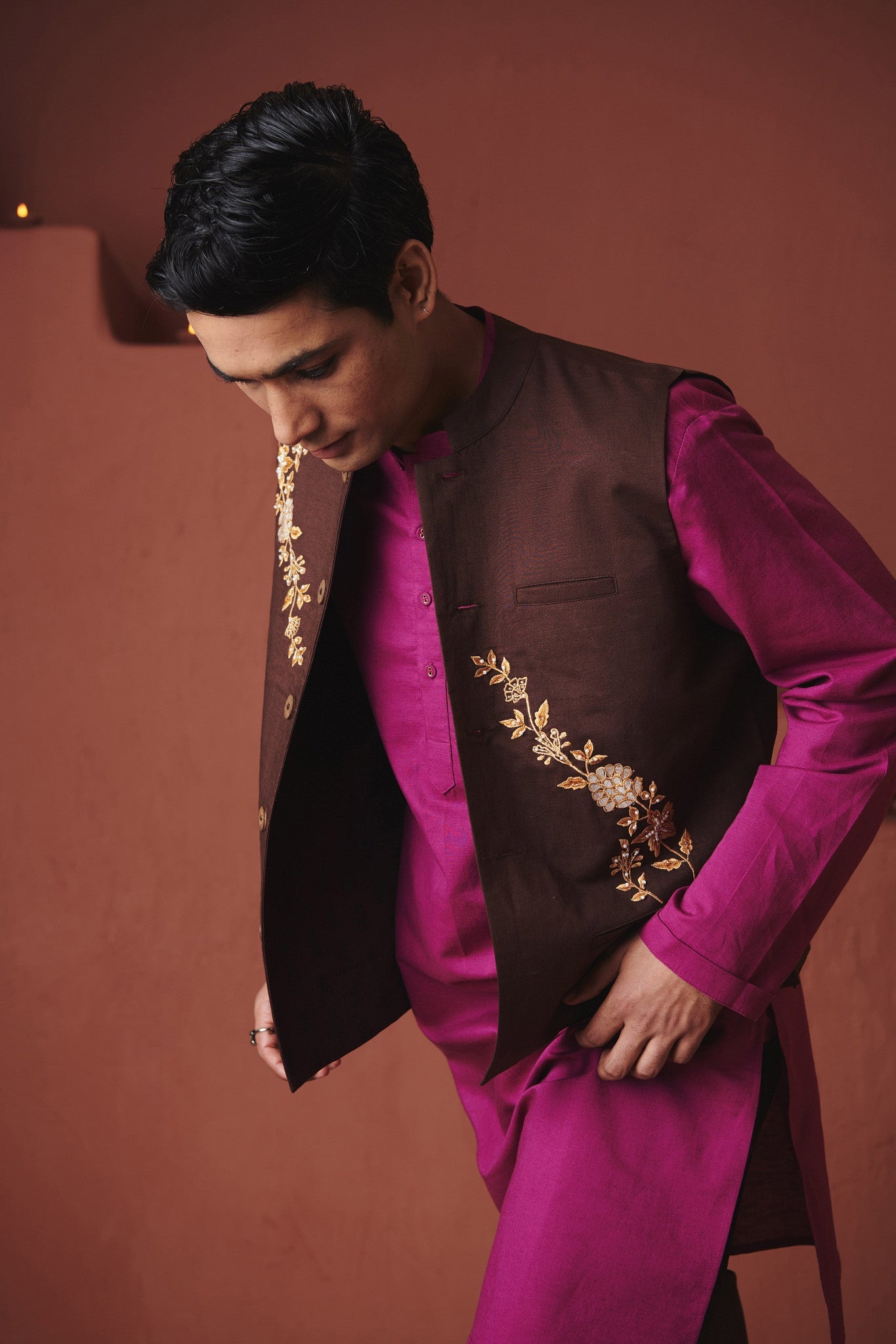 Coffee Co - Linen Men's Nehru Jacket - CiceroniMen ShirtsSaphed