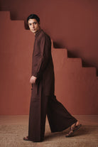 Coffee Co - Linen Men's Pleated Yoke Kurta Set - CiceroniKurta Set, Festive WearSaphed