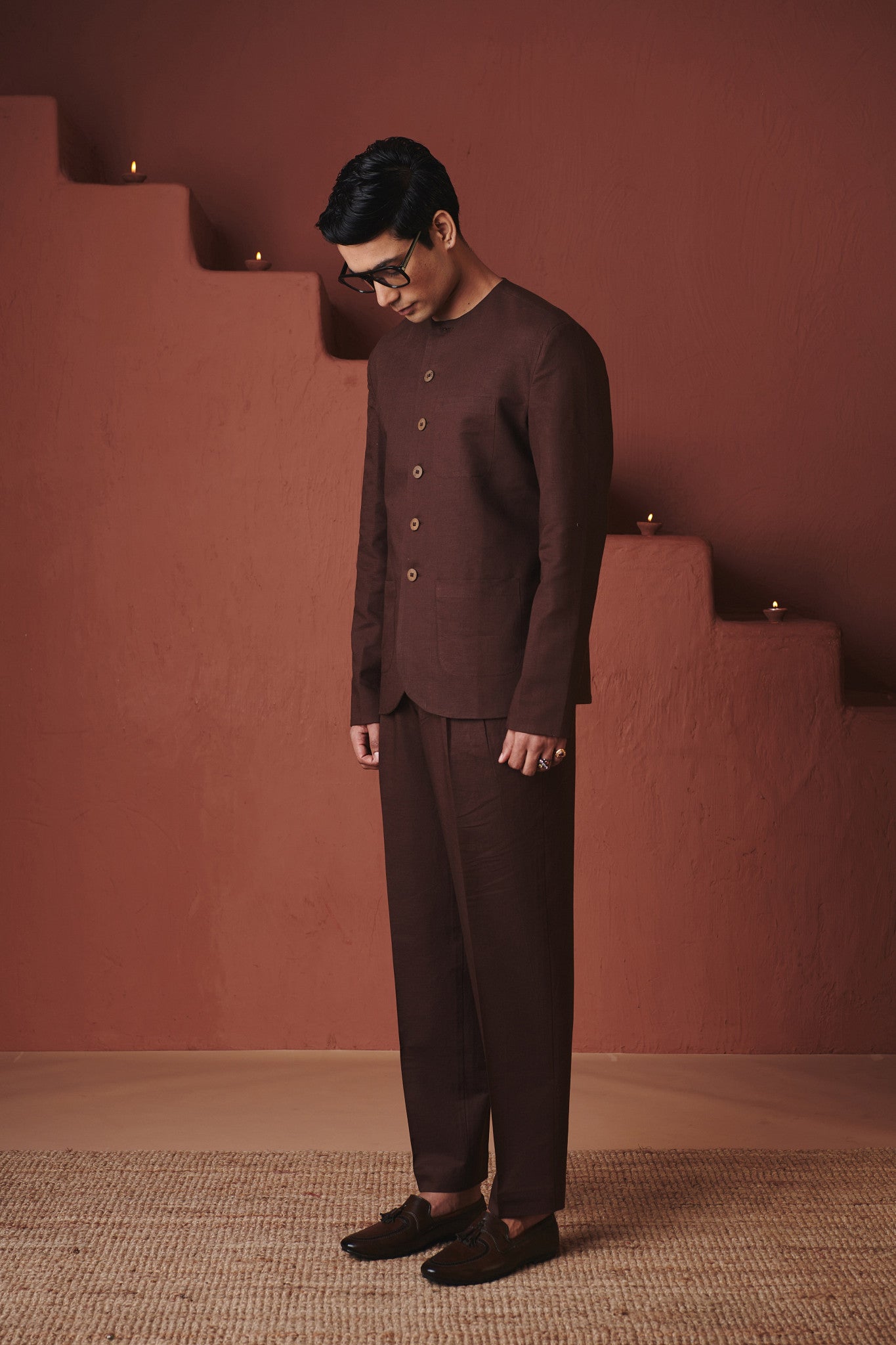 Coffee Co - Linen Men's Round Neck Jacket Set - CiceroniCo - ord SetSaphed