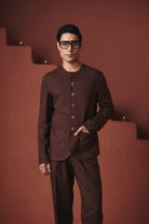 Coffee Co - Linen Men's Round Neck Jacket Set - CiceroniCo - ord SetSaphed