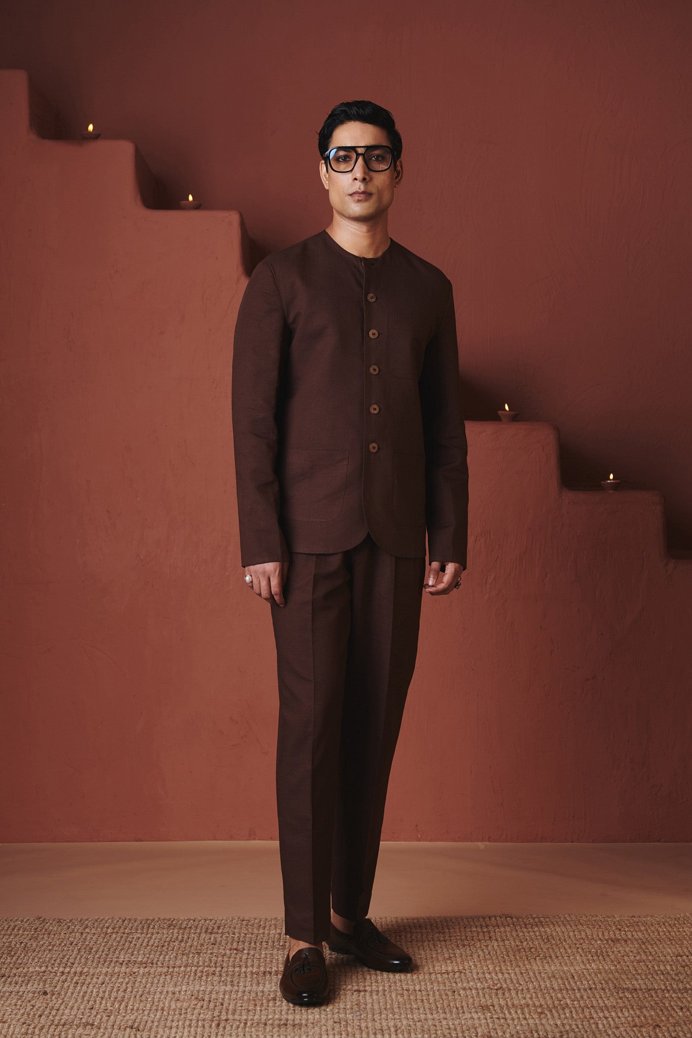 Coffee Co - Linen Men's Round Neck Jacket Set - CiceroniCo - ord SetSaphed