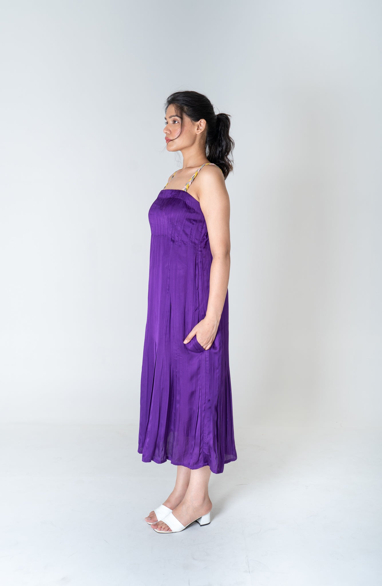 Color - Blocked Braided Sleeveless Purple Maxi Dress - CiceroniDressesNeora