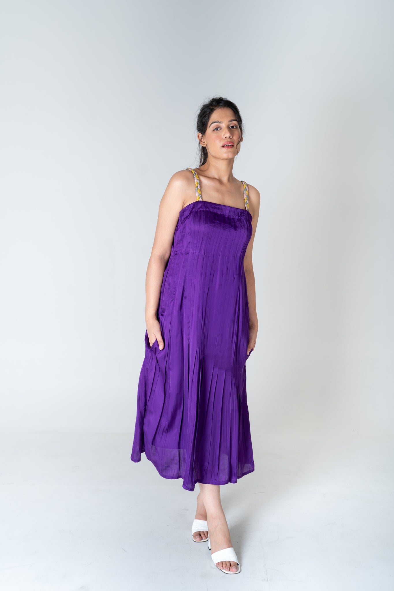 Color - Blocked Braided Sleeveless Purple Maxi Dress - CiceroniDressesNeora