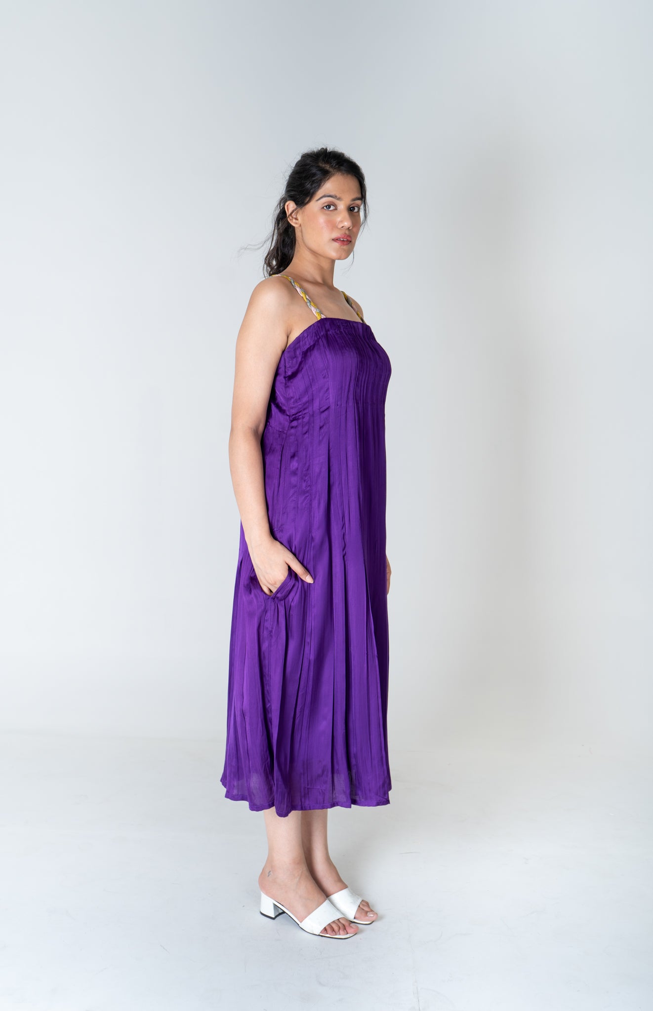 Color - Blocked Braided Sleeveless Purple Maxi Dress - CiceroniDressesNeora