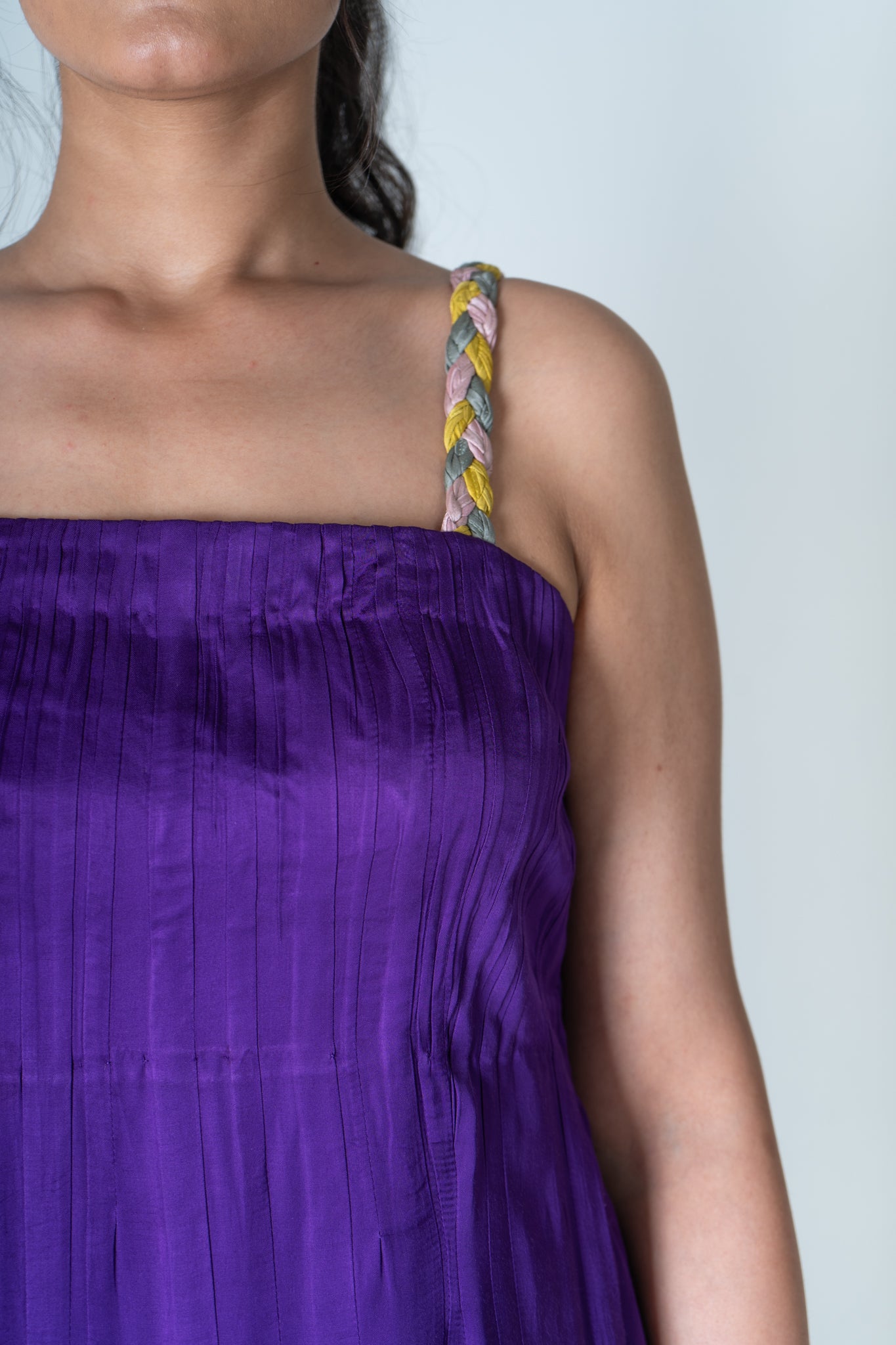 Color - Blocked Braided Sleeveless Purple Maxi Dress - CiceroniDressesNeora