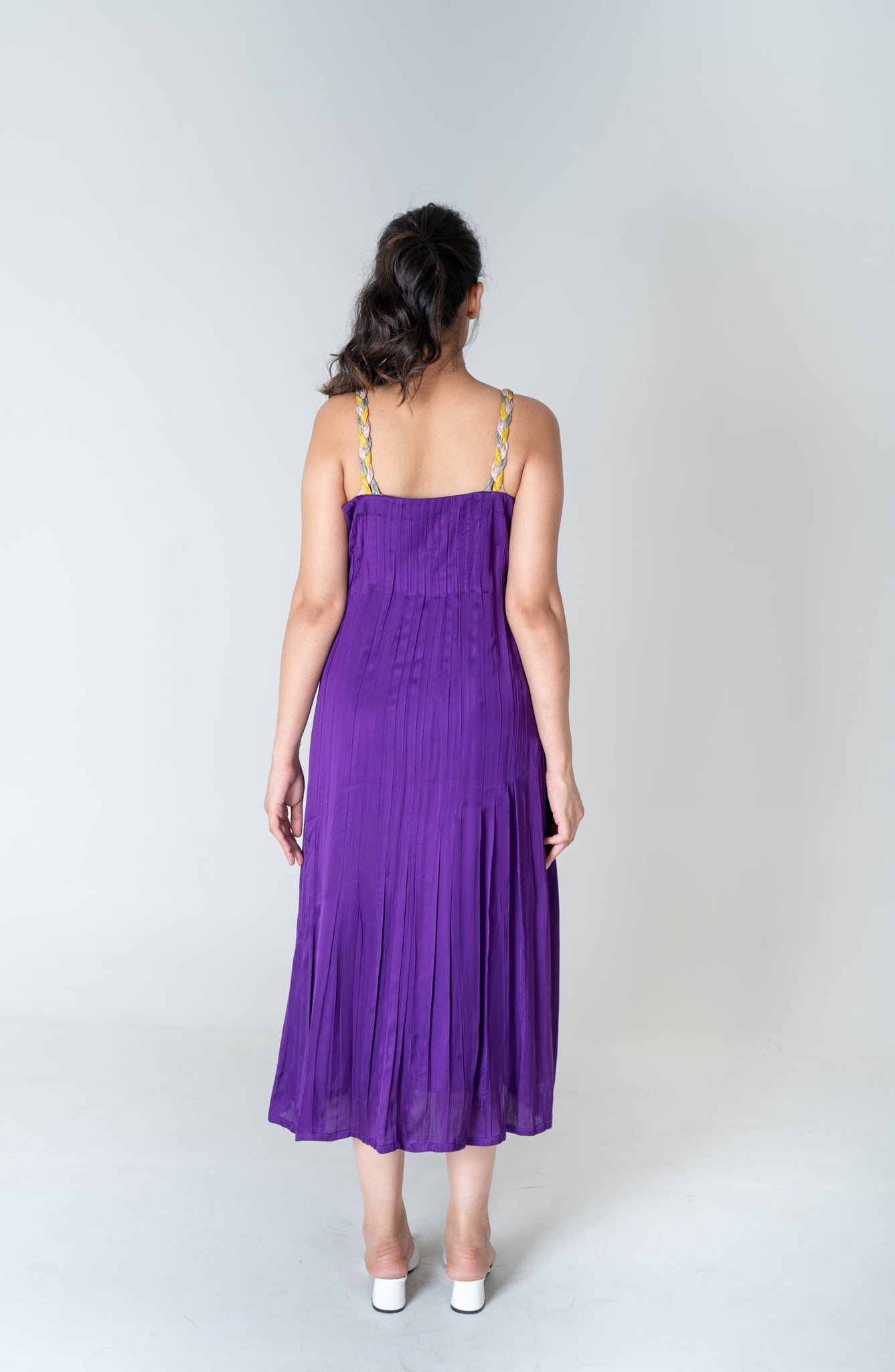 Color - Blocked Braided Sleeveless Purple Maxi Dress - CiceroniDressesNeora