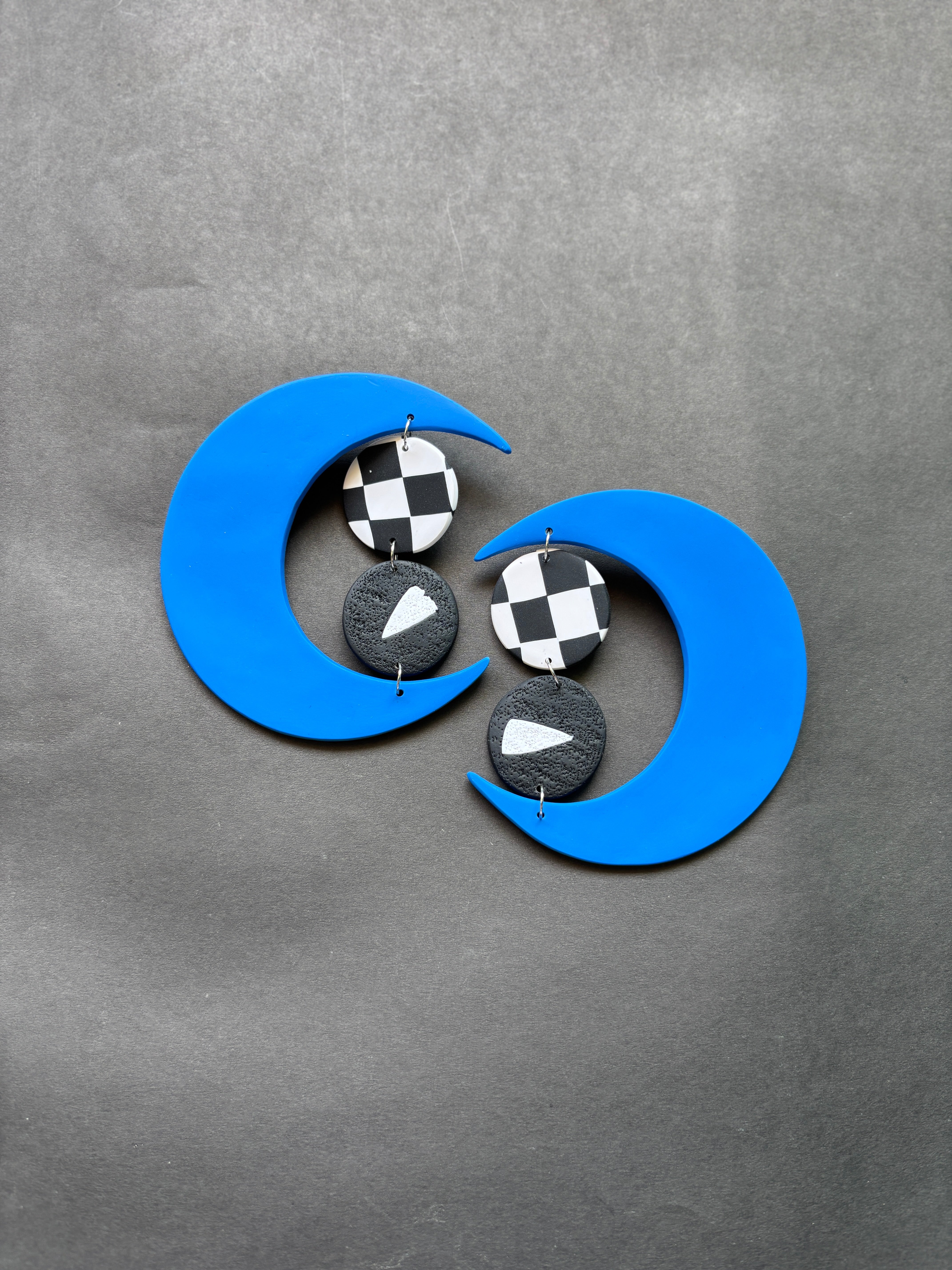 Contemporary Moon - Blue, White and Black - CiceroniEarringsColoured Ears