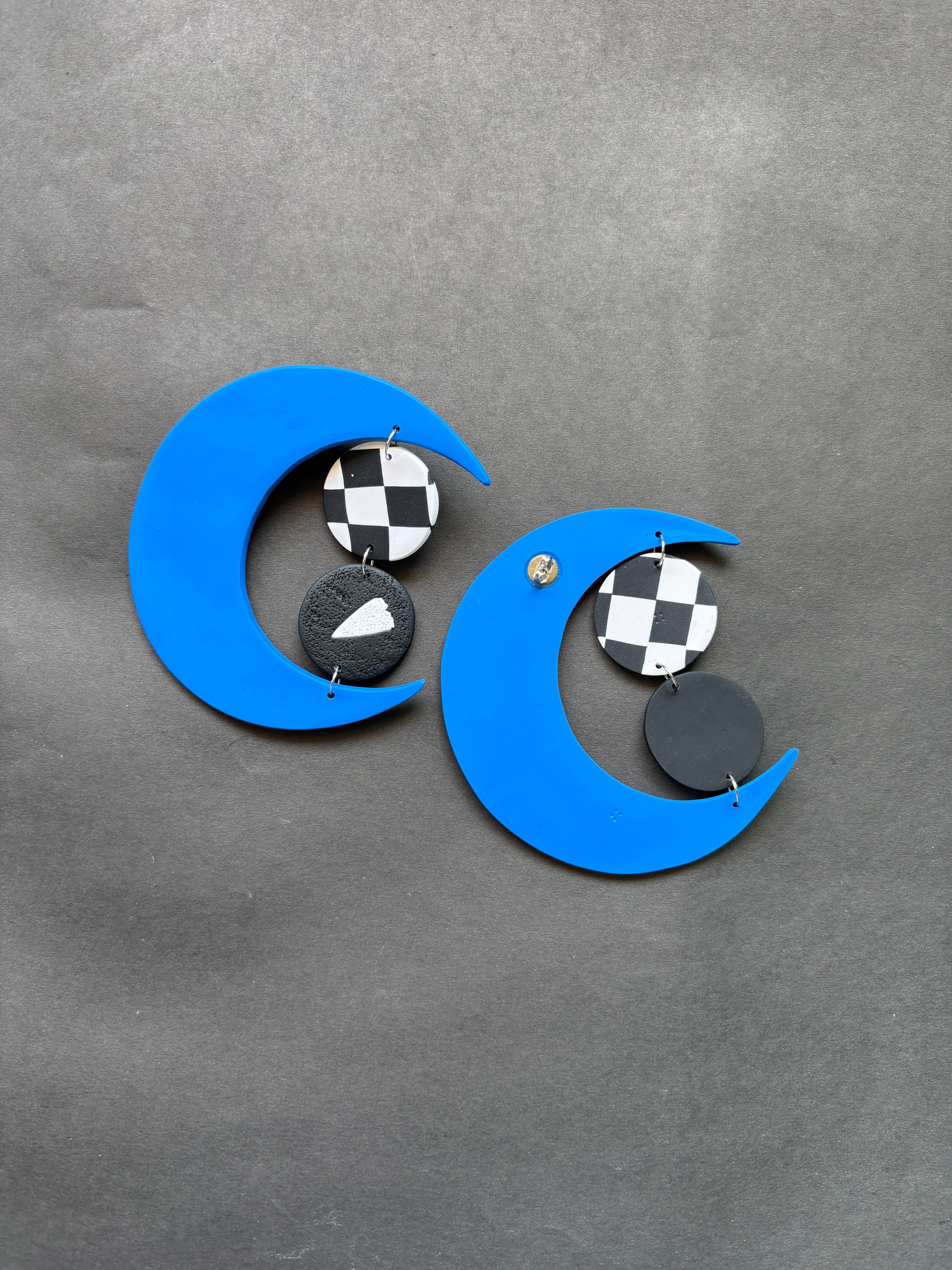 Contemporary Moon - Blue, White and Black - CiceroniEarringsColoured Ears