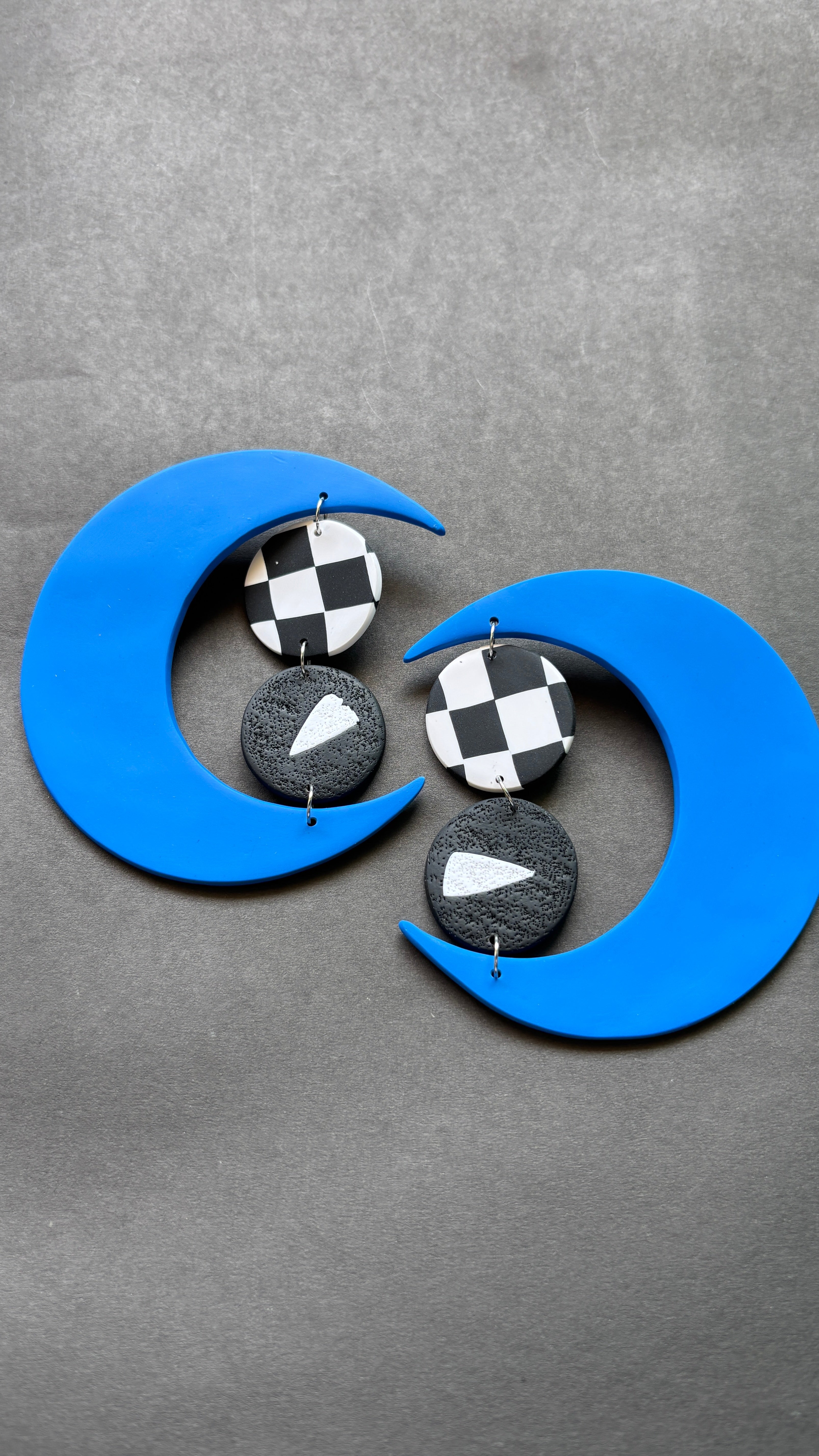 Contemporary Moon - Blue, White and Black - CiceroniEarringsColoured Ears