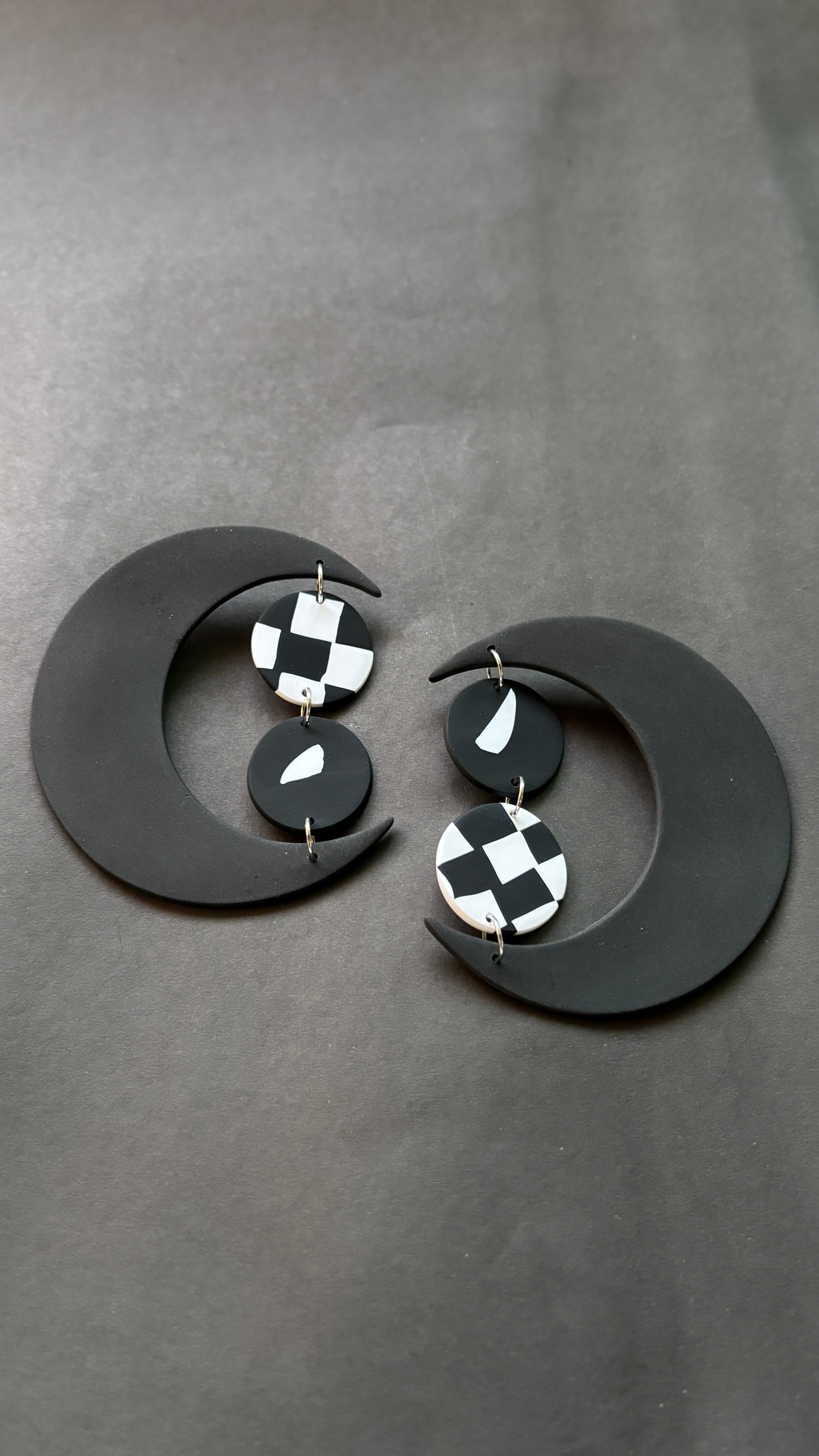 Contemporary Moon - White and Black - CiceroniEarringsColoured Ears