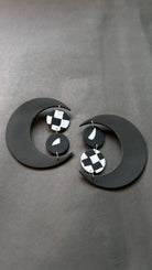 Contemporary Moon - White and Black - CiceroniEarringsColoured Ears